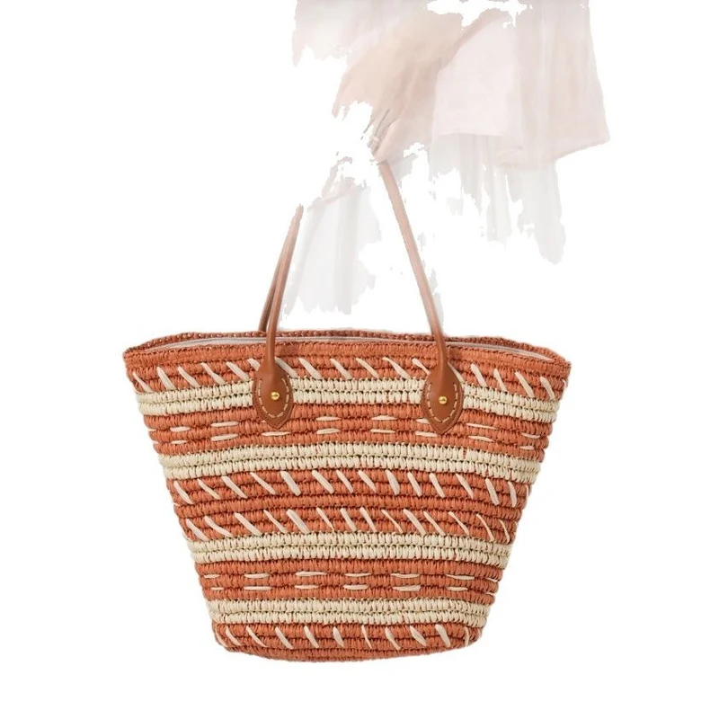 Dekorative Strohtasche mit robusten Ledergriffen Skanto