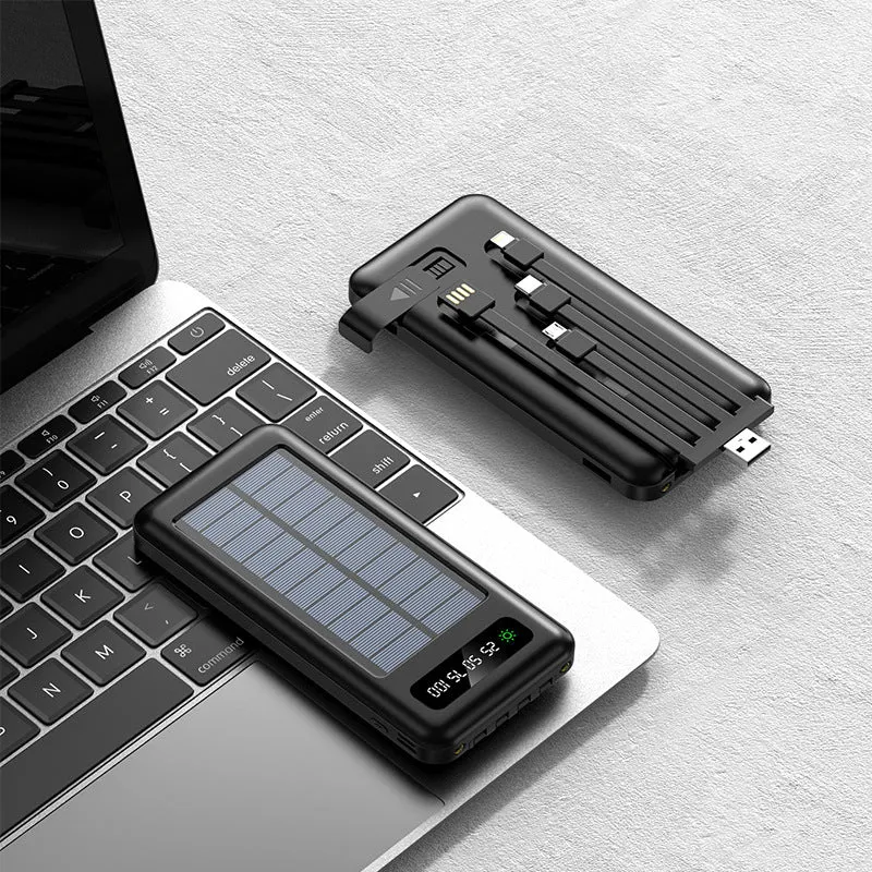 Tragbare Solar-Powerbank mit integriertem Multifunktions-Ladekabel und Digitalanzeige Skanto