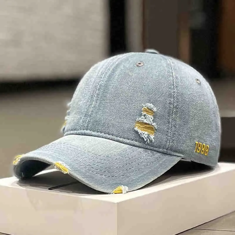 Unisex Distressed Denim Baseballkappe Skanto
