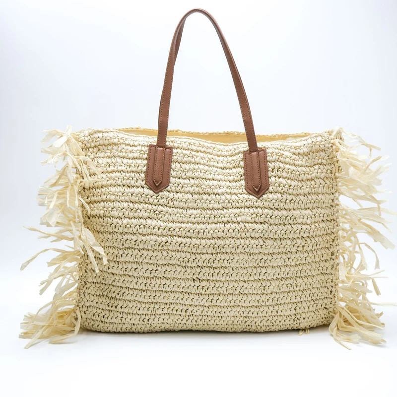 Strandtasche mit Fransen-Design und robusten Ledergriffen Skanto