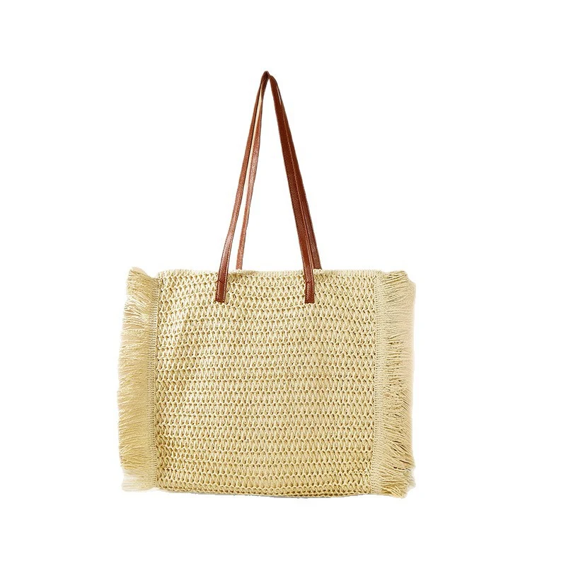 Bast-Strandtasche mit Fransen-Details Skanto