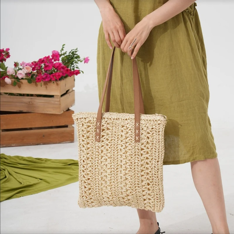 Handgewebte Strandtasche mit geflochtenem Muster Skanto