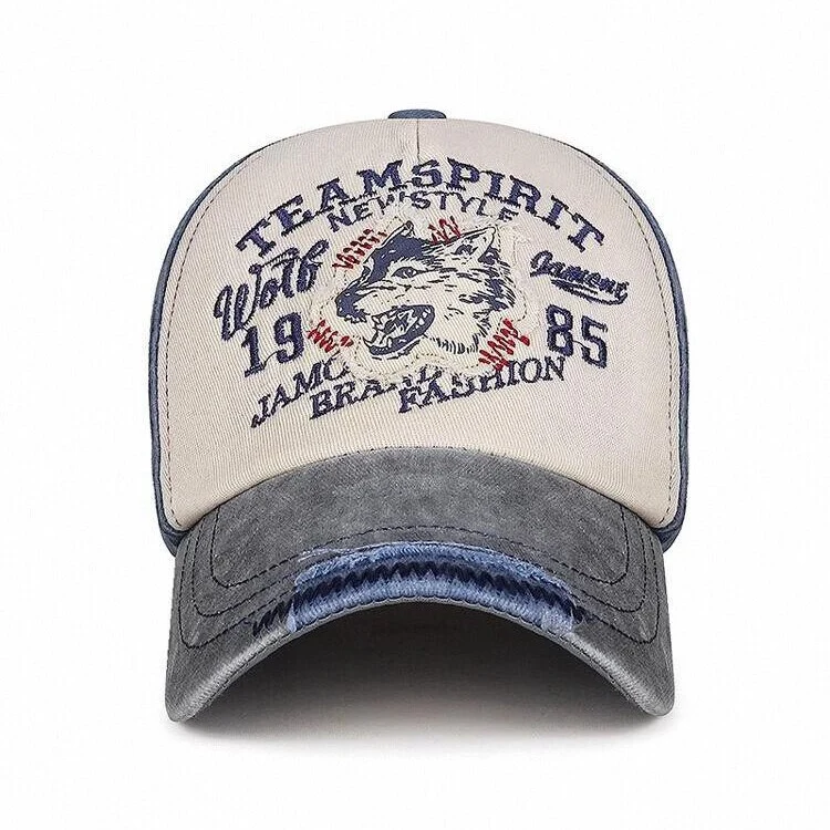 Herren-Baseballcap im Vintage-Stil mit Wolf-Grafik Skanto