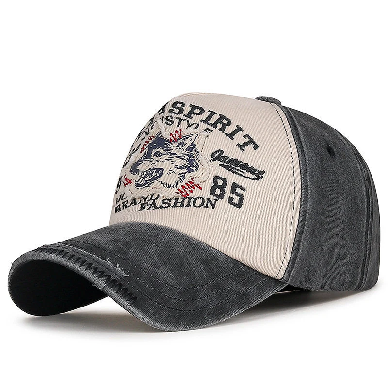 Herren-Baseballcap im Vintage-Stil mit Wolf-Grafik Skanto