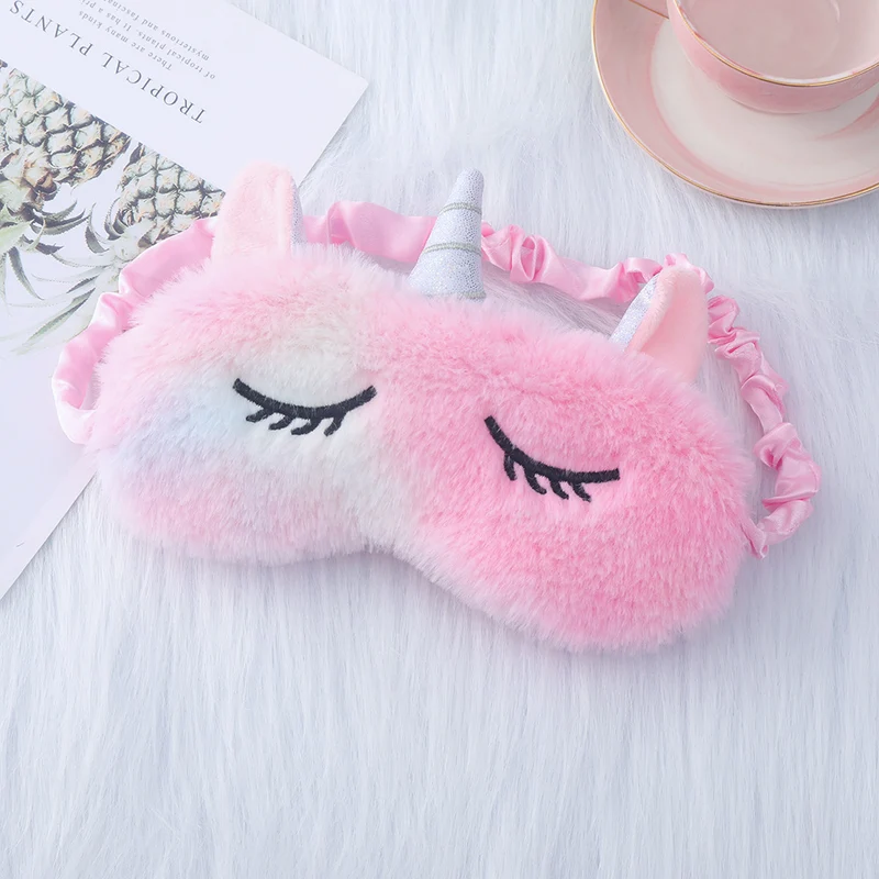 Niedliche Einhorn-Schlafmaske für Damen mit bestickten Wimpern, weichem Plüsch und elastischem Rüschenband Skanto