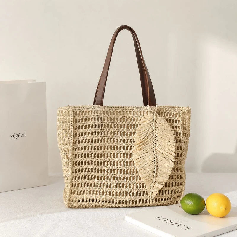 Makramee Strandtasche mit Leder-Details Skanto