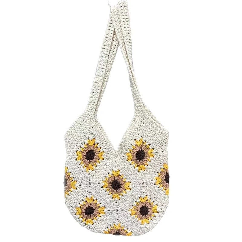 Handgemachte Makramee-Tasche mit Sonnenblumenmotiv Skanto
