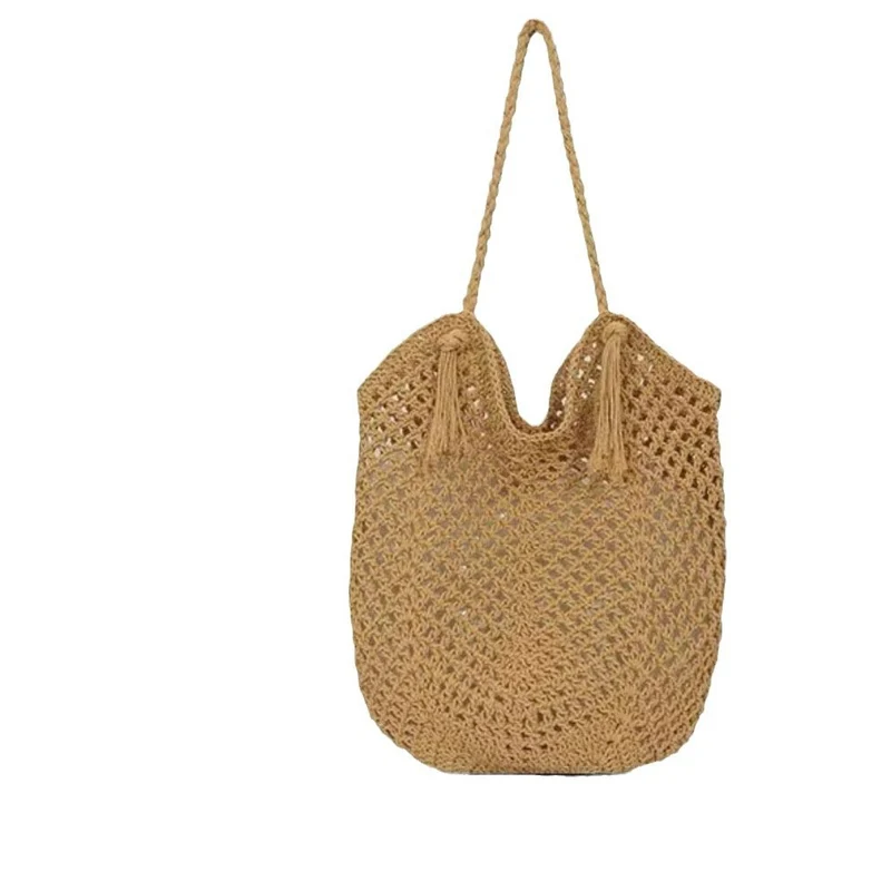 Handgefertigte Strohtasche mit Quasten Skanto