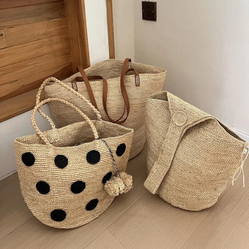 Handgefertigte Strohtasche mit weichem Innenfutter Skanto