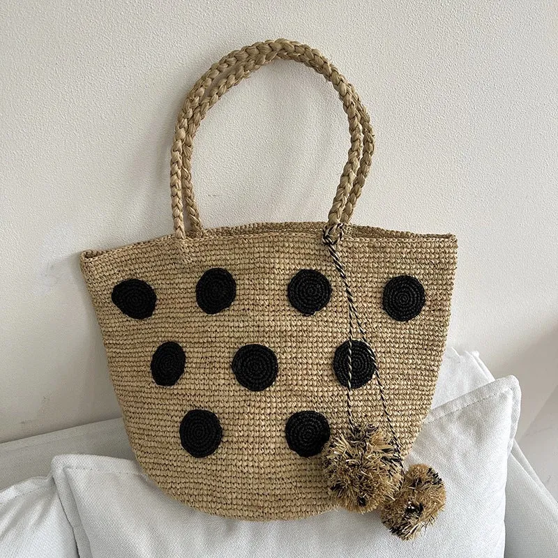 Handgefertigte Strohtasche mit geometrischem Muster Skanto