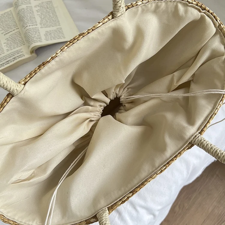Handgemachte Strohtasche mit buntem Zitronenmotiv Skanto