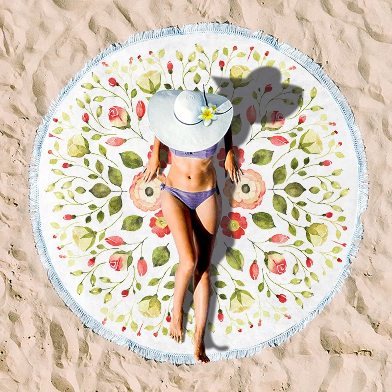 Rundes Strandtuch mit farbenfrohem Tropenmotiv Skanto