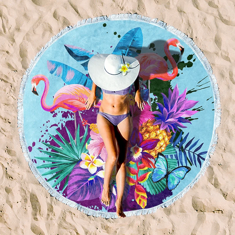 Rundes Strandtuch mit floralen Aquarellmotiven Skanto
