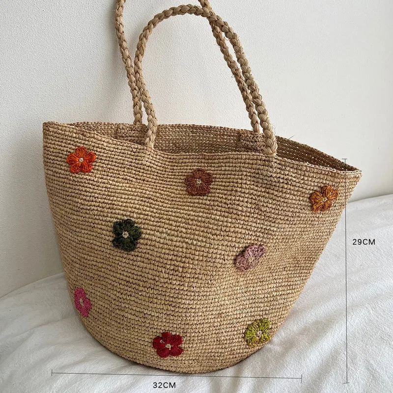 Handgemachte Strohtasche mit buntem Zitronen-Design Skanto