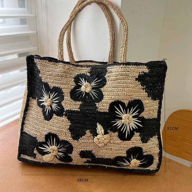 Handgemachte Stricktasche mit Blumenmuster Skanto