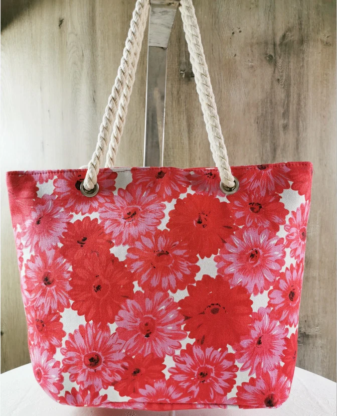 Große und bunte Strandtasche mit Blumenmuster Skanto