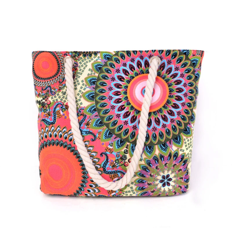 Große bunte Strandtasche mit Mandala-Muster Skanto