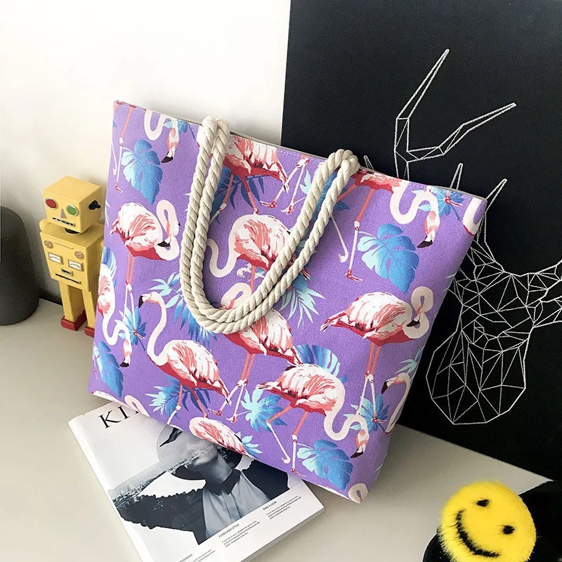 Große Strandtasche mit lebhaften Flamingo-Motiven Skanto
