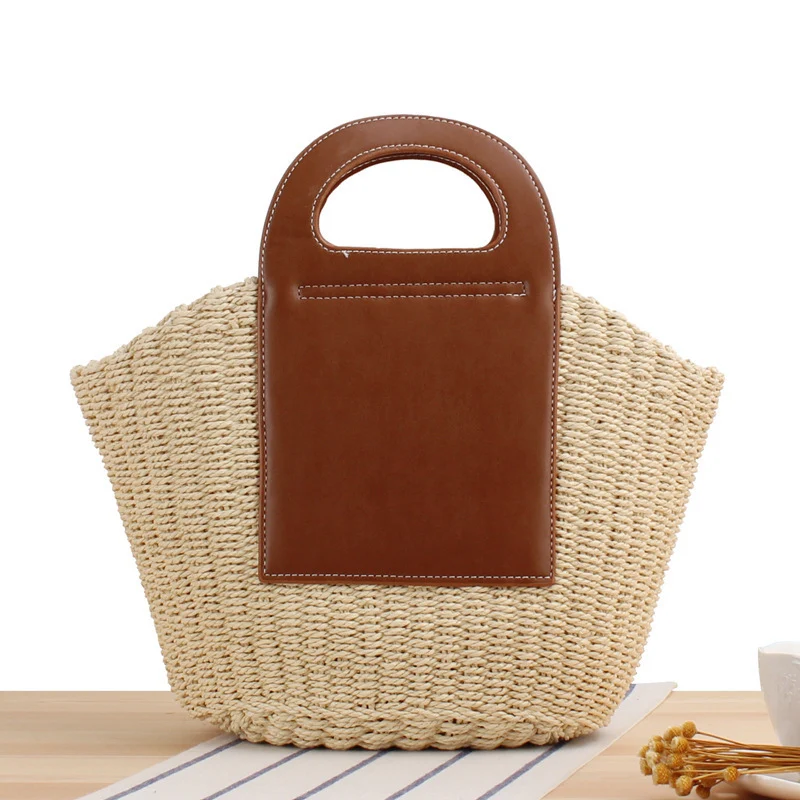 Natur-Raffia-Tragetasche mit eleganten Lederdetails Skanto