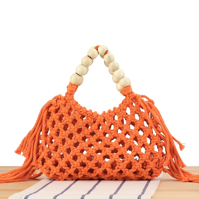 Handgefertigte Makramee-Tasche mit Holzgriff Skanto