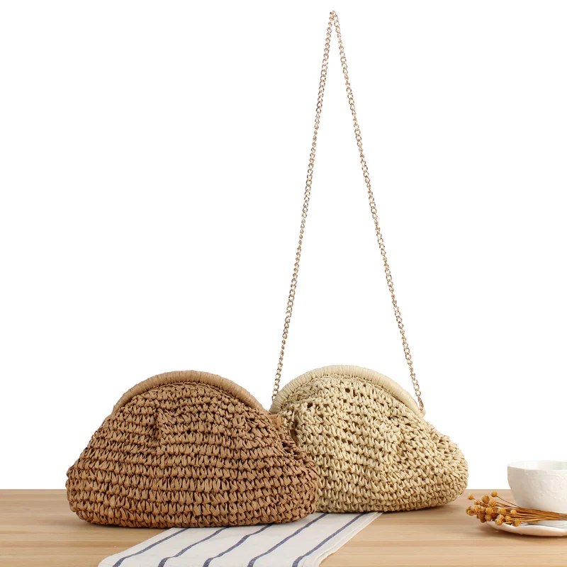 Hochwertige Handtasche aus Naturmaterial mit silbernem Kettenriemen Skanto