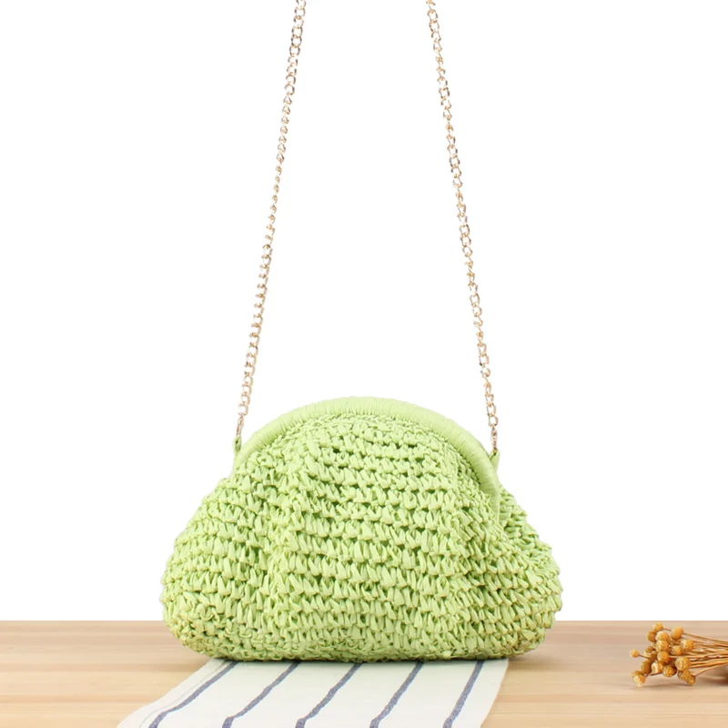 Hochwertige Handtasche aus Naturmaterial mit silbernem Kettenriemen Skanto