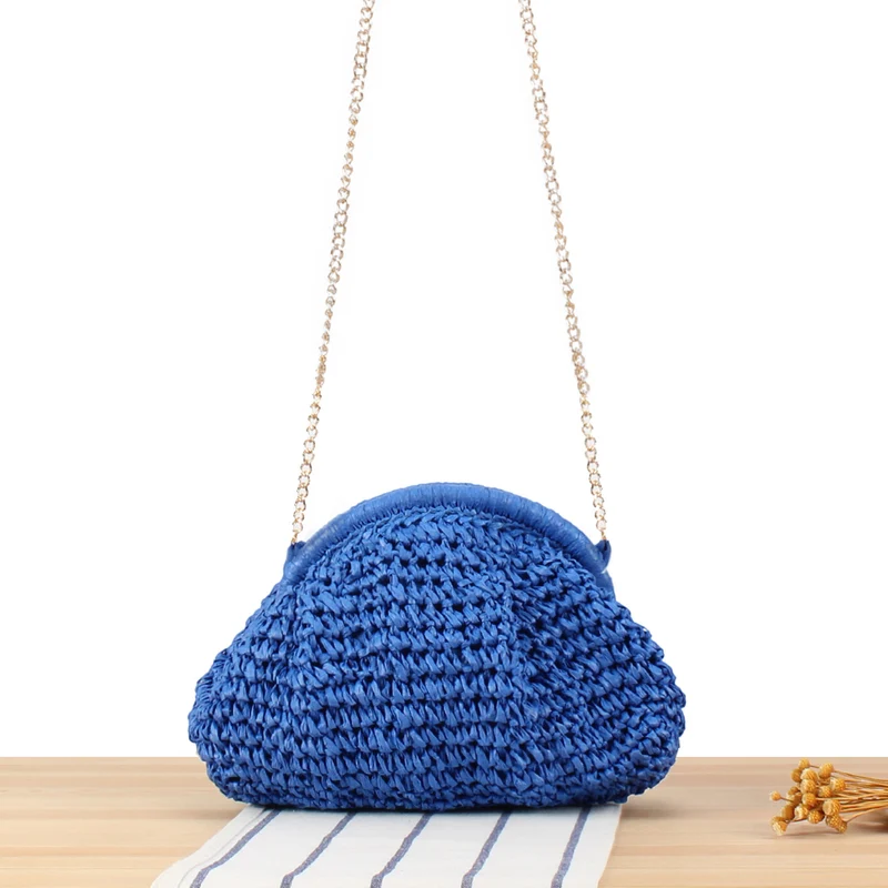 Hochwertige Handtasche aus Naturmaterial mit silbernem Kettenriemen Skanto