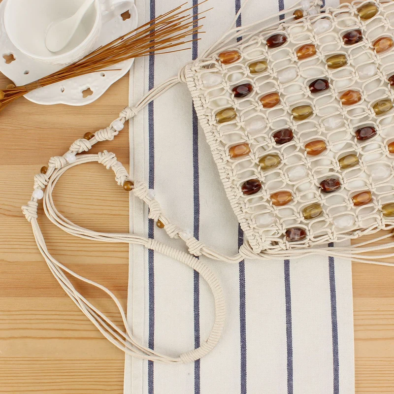 Makramee Schultertasche mit bunten Perlen und trendigen Fransen Skanto