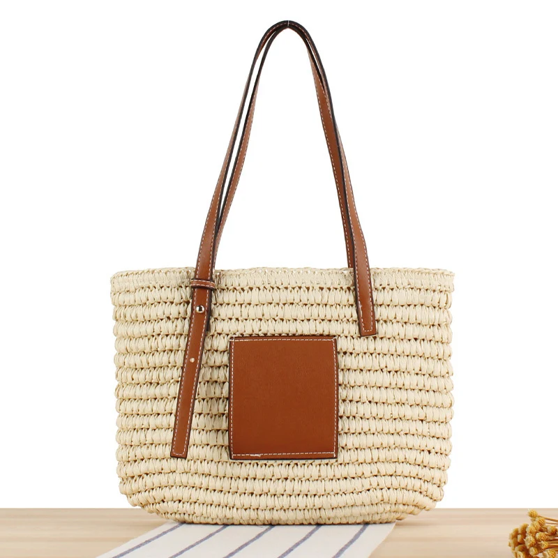 Geflochtene Handtasche mit eleganter Lederapplikation Skanto