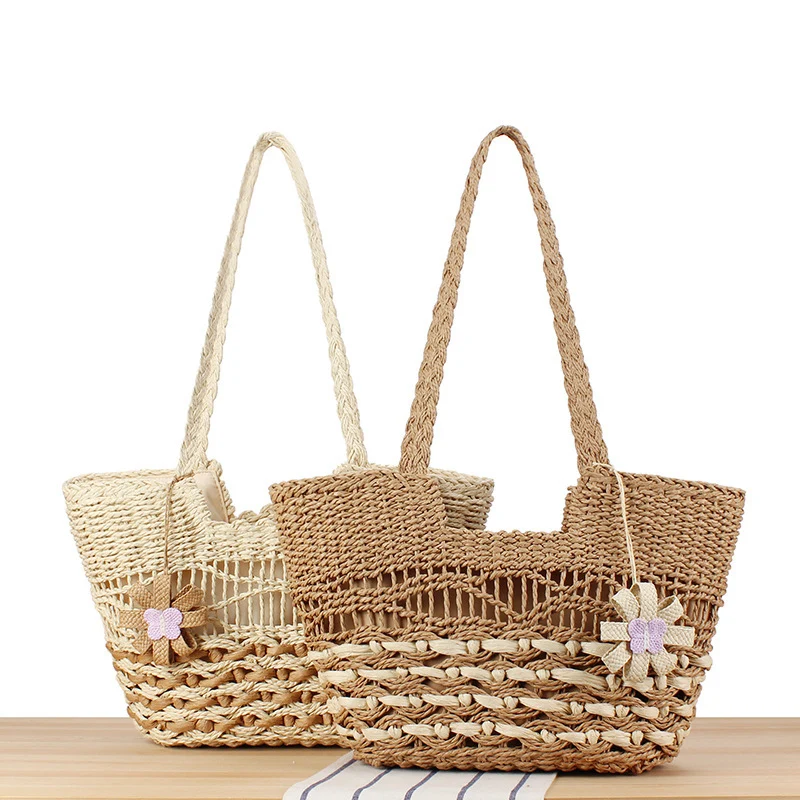 Handgemachte Stroh-Tragetasche mit einzigartigem Blumendesign Skanto