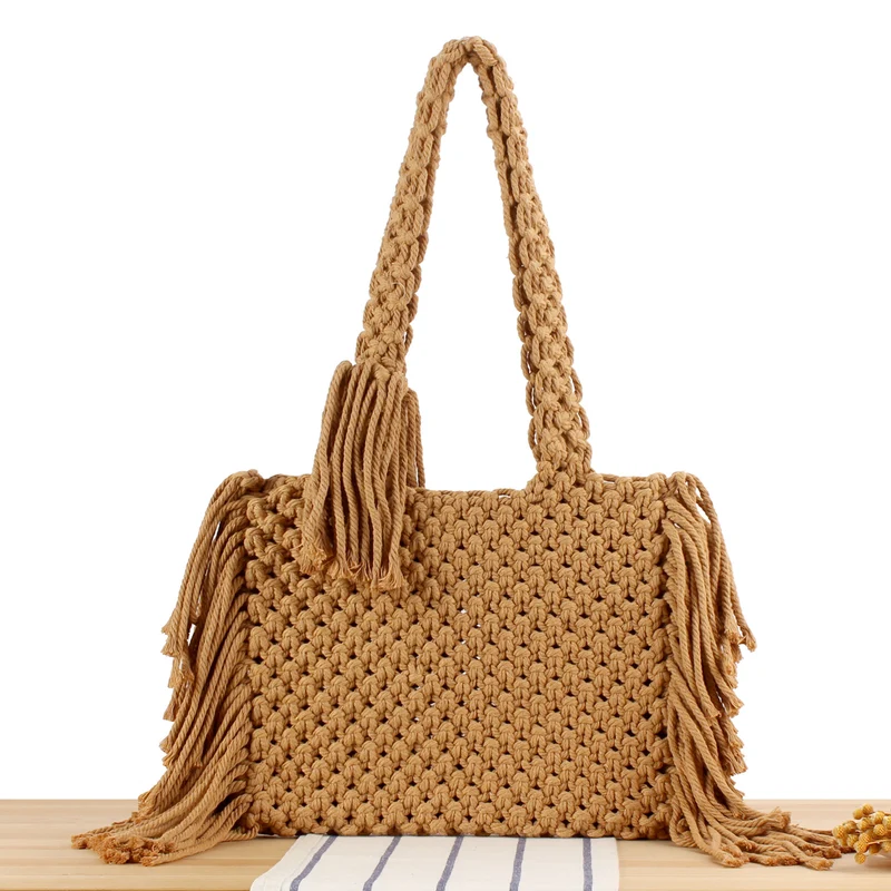 Makramee-Tasche mit kreativen Fransen und bequemem Tragegriff Skanto