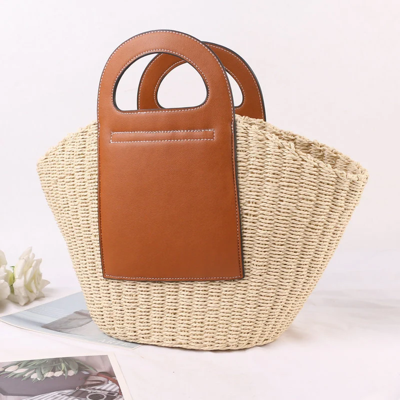 Handtasche aus hochwertigem Bast mit edlen Lederakzenten Skanto
