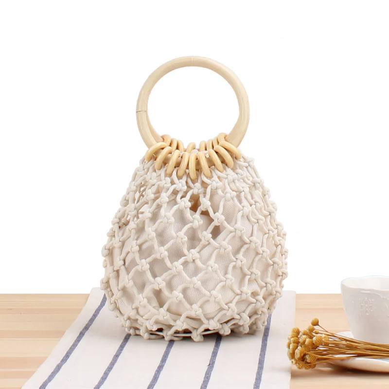 Elegante Netztasche mit Holzgriffen Skanto
