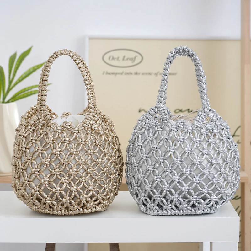 Handgefertigte Shopper-Tasche in feinem Makramee Skanto