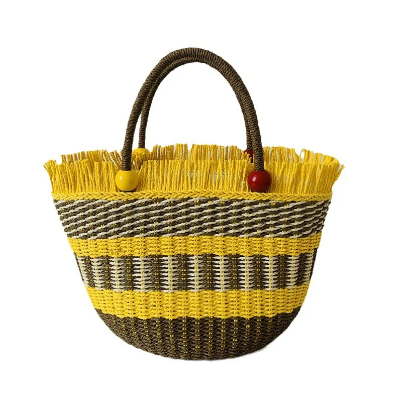 Geräumige gewebte Tasche mit bunten Fransen Skanto