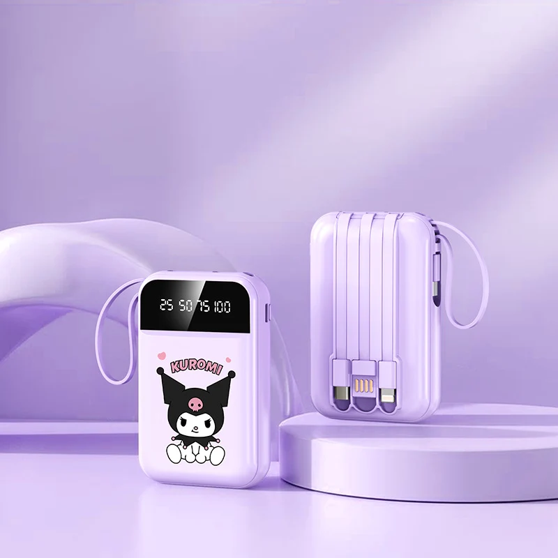 Tragbare Powerbank mit LED-Anzeige und integriertem Kabel von Skanto