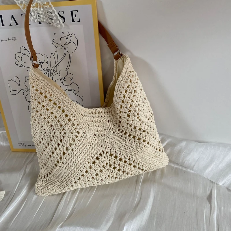Strick-Schultertasche mit Ledergriff Skanto