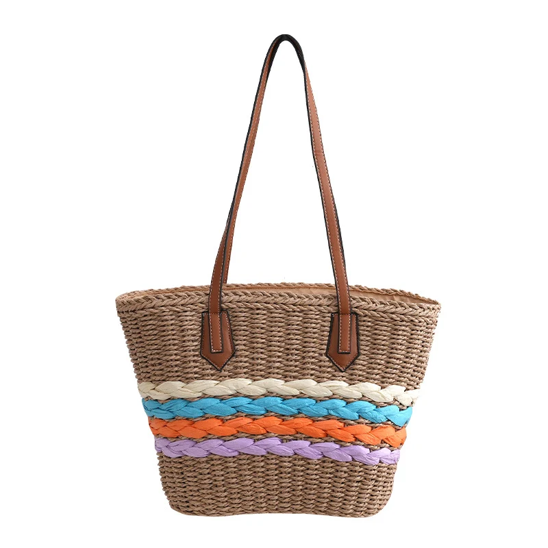 Elegante Strohtasche mit farbigen Schmuckstreifen Skanto