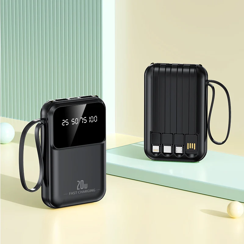 Tragbare Powerbank mit integrierten Ladekabeln und intelligenter Ladezustandsanzeige Skanto