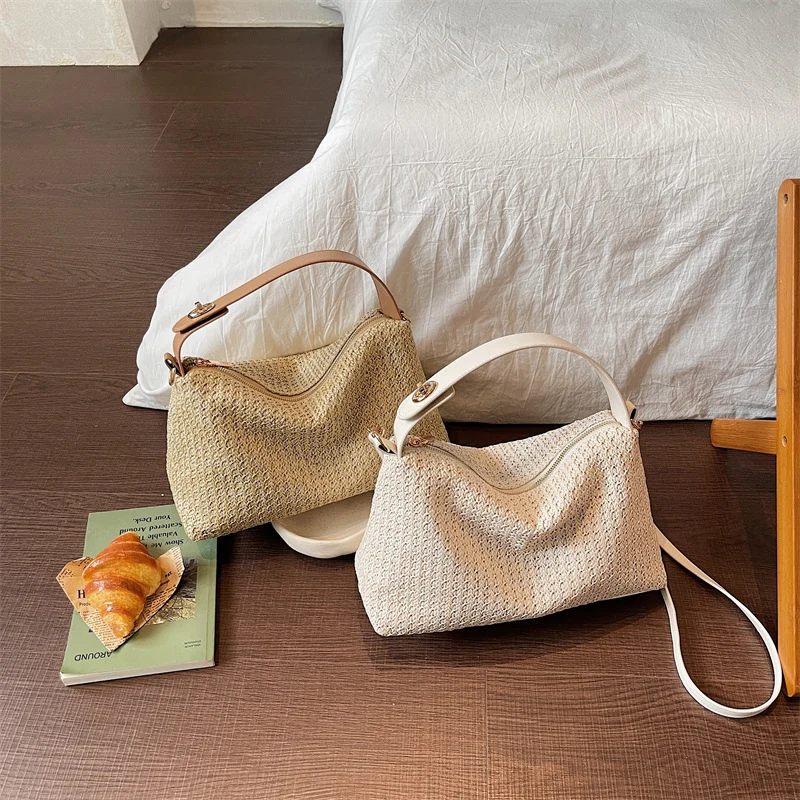Elegante Strohtasche mit abnehmbarem Schultergurt Skanto