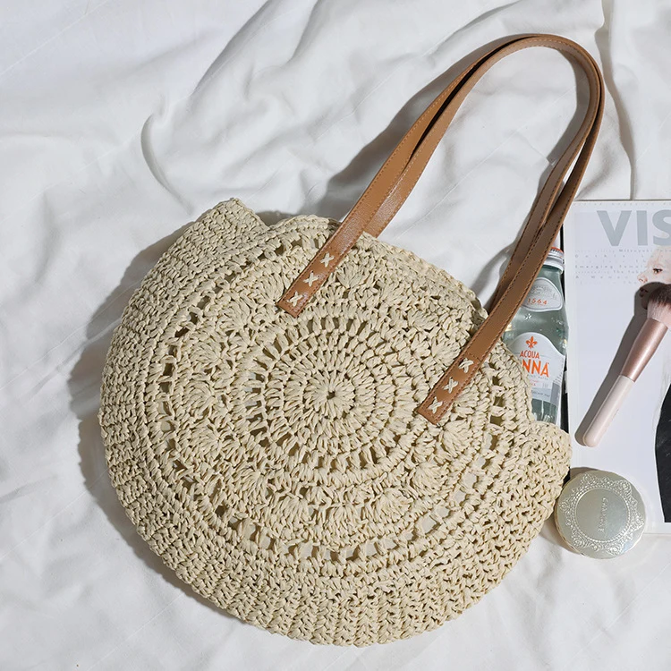 Handgemachte runde Tasche aus Naturraffia Skanto