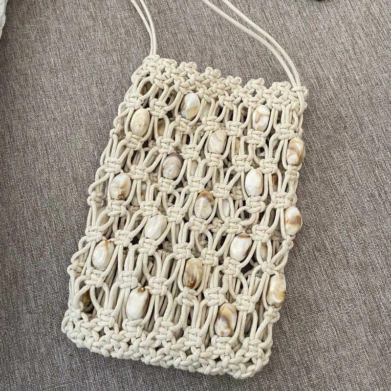 Handgeknüpfte Umhängetasche mit Muscheln Skanto