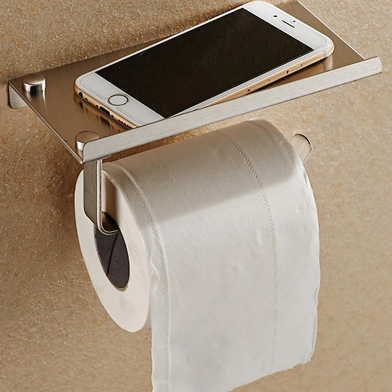 Toilettenpapierhalter aus Edelstahl mit Ablage | Skanto