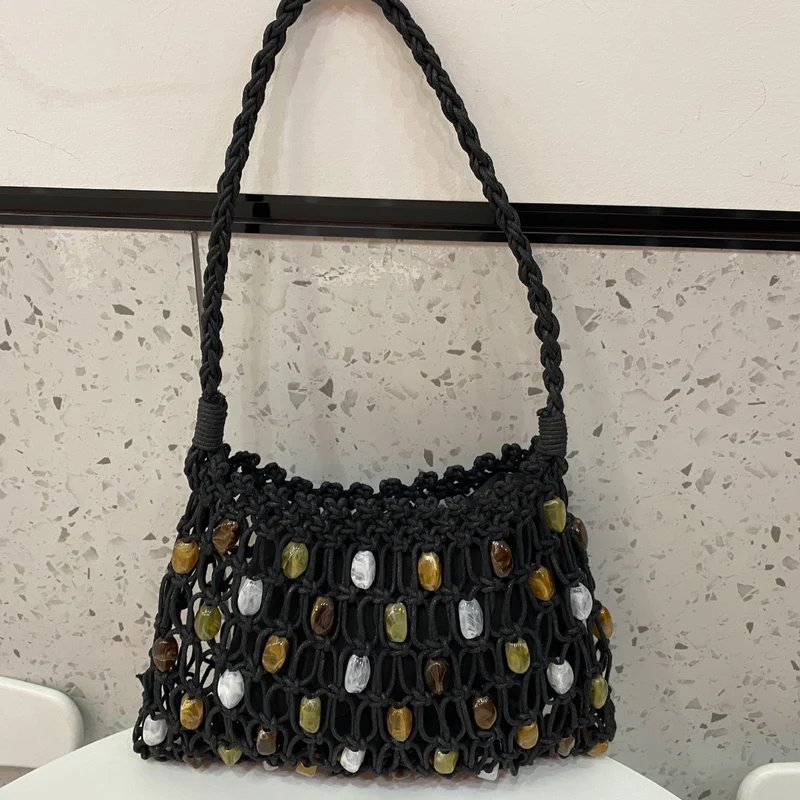 Handgeknüpfte Netztasche mit Zierperlen Skanto