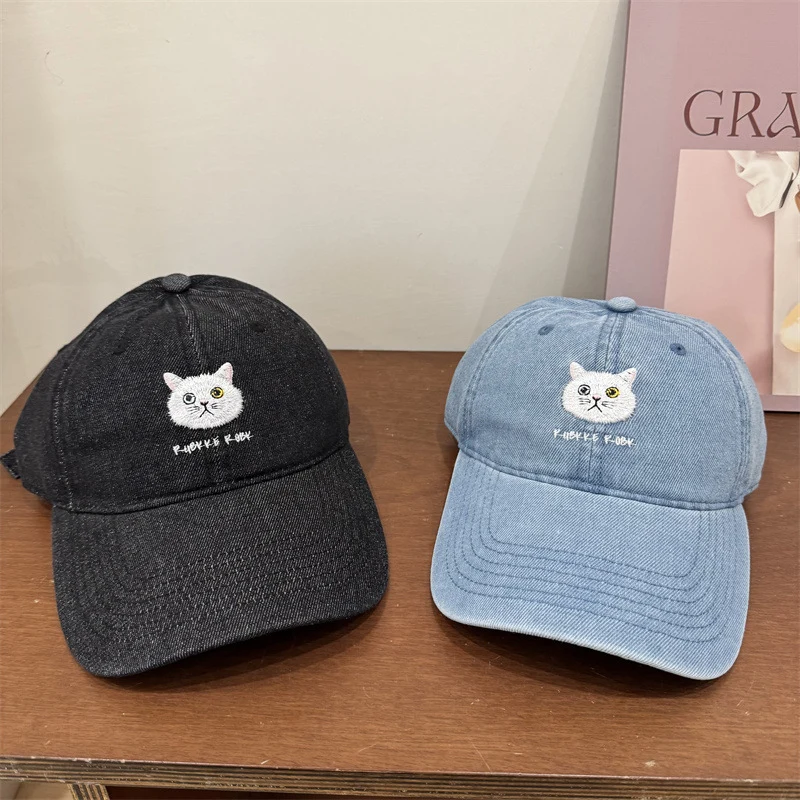 Damen entspannte Baumwoll-Baseballkappe mit Katzen-Detail Skanto