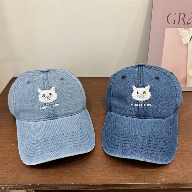 Damen entspannte Baumwoll-Baseballkappe mit Katzen-Detail Skanto