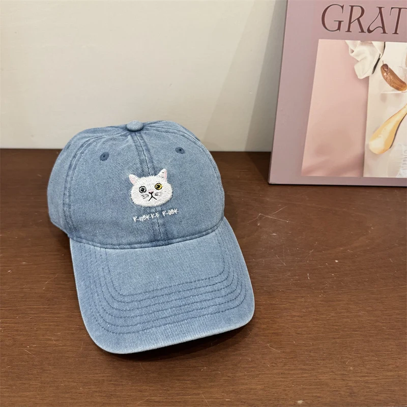 Damen entspannte Baumwoll-Baseballkappe mit Katzen-Detail Skanto