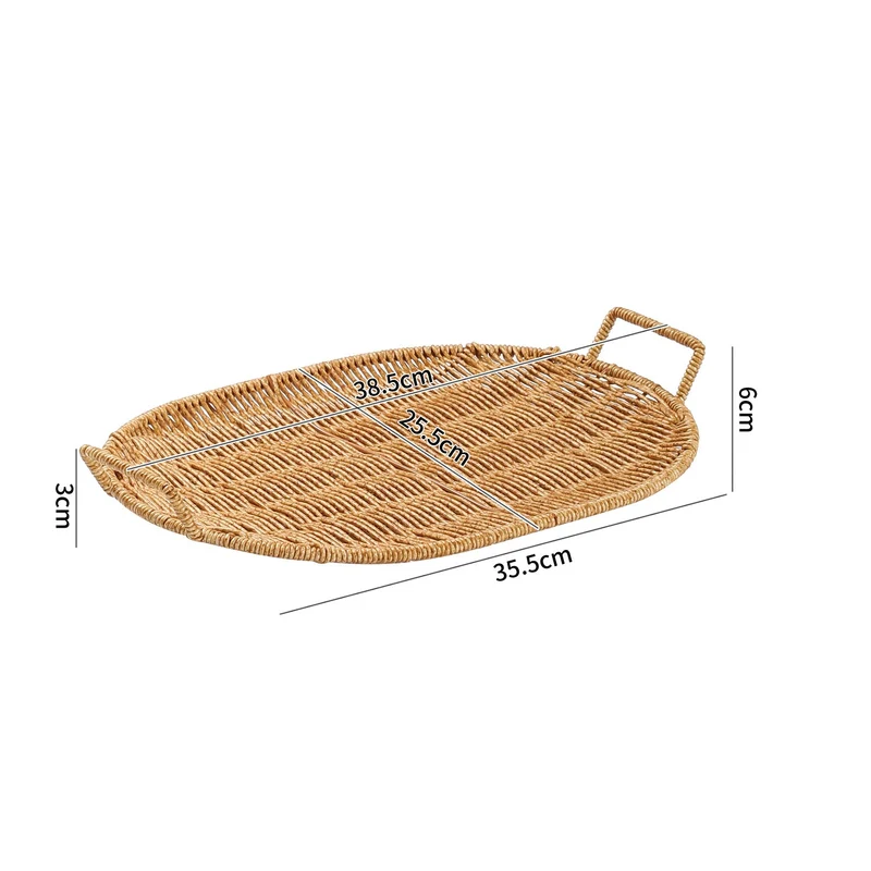 Handgeflochtenes rundes Serviertablett mit ergonomischen Griffen Skanto
