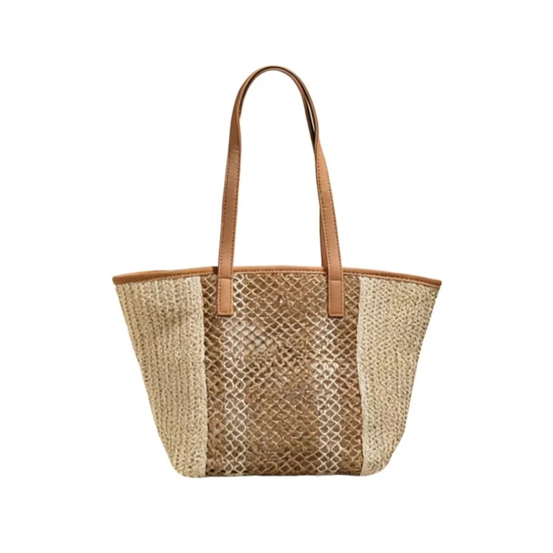 Elegante Strohtasche mit Lederdetails Skanto