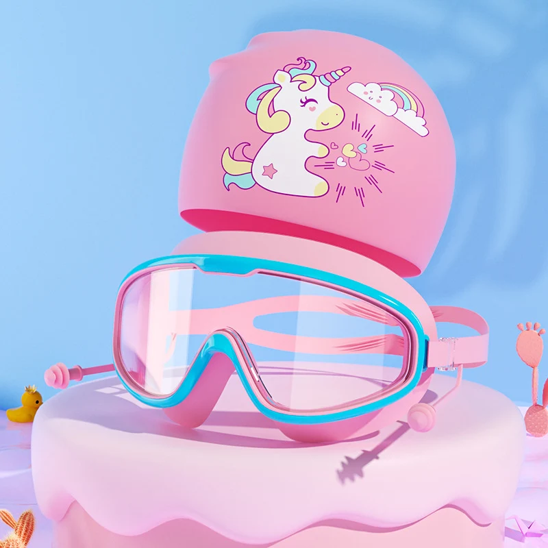 Schwimmmasken- und Badekappen-Set für Kinder mit Einhorn-Motiv Skanto